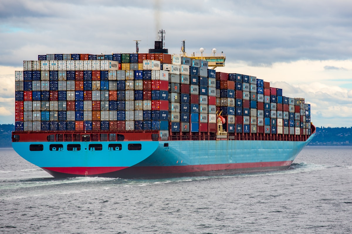 Container ship on open water